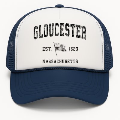 Gloucester Massachusetts Ma Vintage Us Flag Trucker Hat