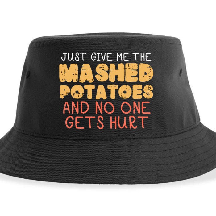 Give Me Mashed Potatoes Funny Thanksgiving Sustainable Bucket Hat