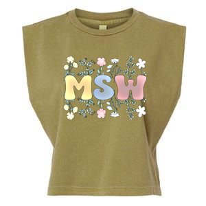 Groovy Msw Master Of Social Work Flowers Funny Gift Garment-Dyed Women's Muscle Tee