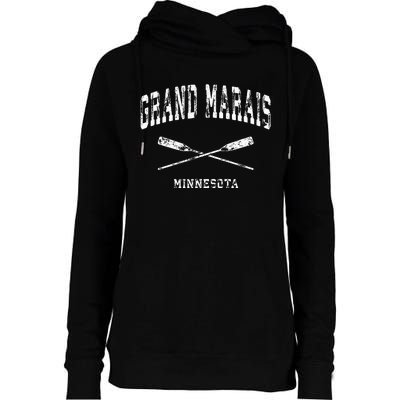 Grand Marais Minnesota Vintage Nautical Crossed Oars Womens Funnel Neck Pullover Hood