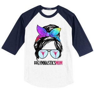 Gymnastics Mom Messy Bun Hair Glasses Gymnast Gift Baseball Sleeve Shirt