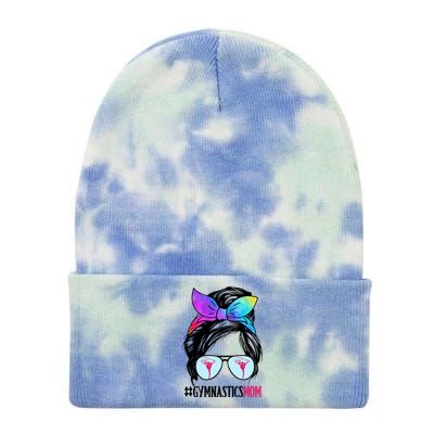 Gymnastics Mom Messy Bun Hair Glasses Gymnast Gift Tie Dye 12in Knit Beanie