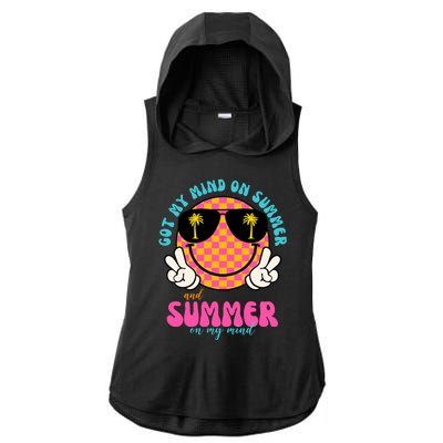 Got My Mind On Summer And Summer On My Mind Peace Smile Ladies PosiCharge Tri-Blend Wicking Draft Hoodie Tank