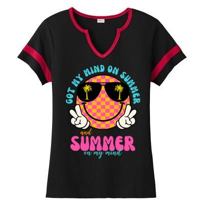 Got My Mind On Summer And Summer On My Mind Peace Smile Ladies Halftime Notch Neck Tee