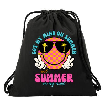 Got My Mind On Summer And Summer On My Mind Peace Smile Drawstring Bag