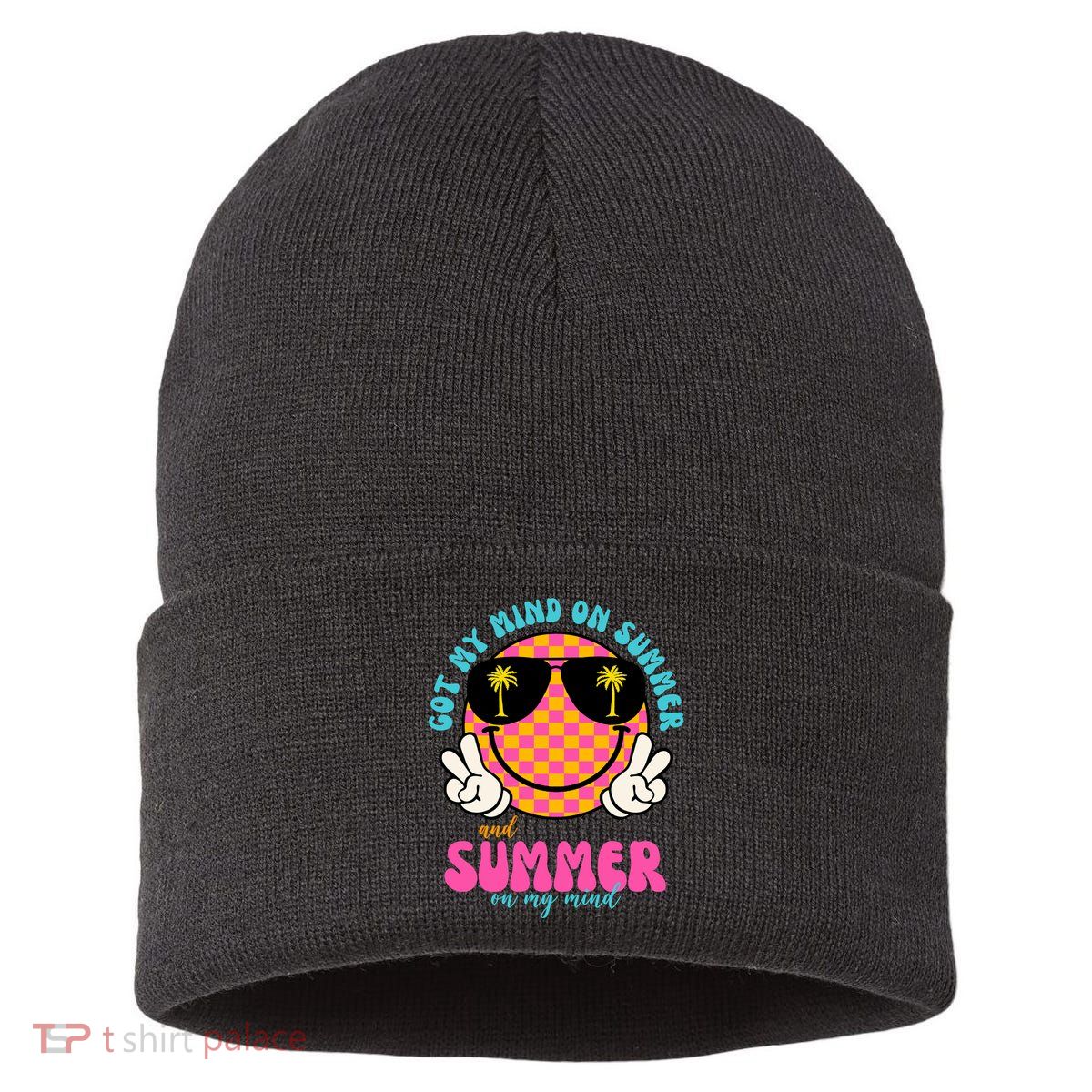 Got My Mind On Summer And Summer On My Mind Peace Smile Sustainable Knit Beanie