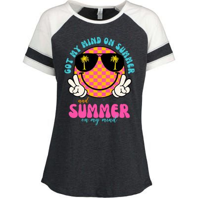 Got My Mind On Summer And Summer On My Mind Peace Smile Enza Ladies Jersey Colorblock Tee