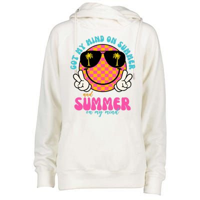 Got My Mind On Summer And Summer On My Mind Peace Smile Womens Funnel Neck Pullover Hood