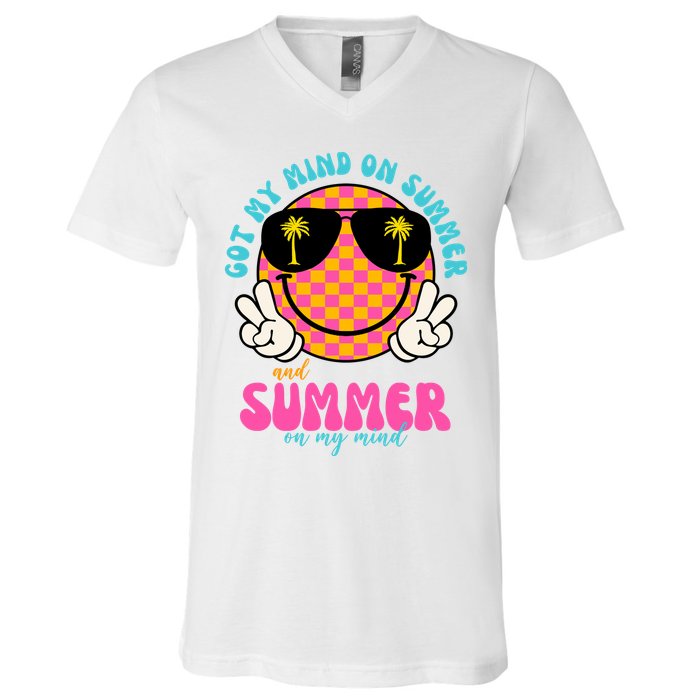 Got My Mind On Summer And Summer On My Mind Peace Smile V-Neck T-Shirt