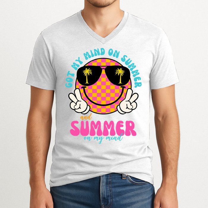 Got My Mind On Summer And Summer On My Mind Peace Smile V-Neck T-Shirt