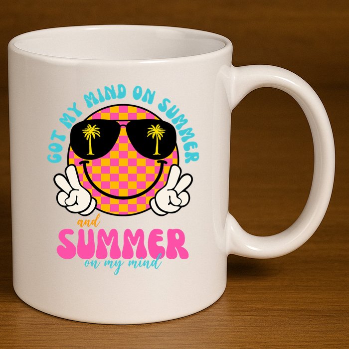 Got My Mind On Summer And Summer On My Mind Peace Smile 11oz C Handle Ceramic Mug