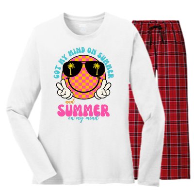 Got My Mind On Summer And Summer On My Mind Peace Smile Women's Long Sleeve Flannel Pajama Set 