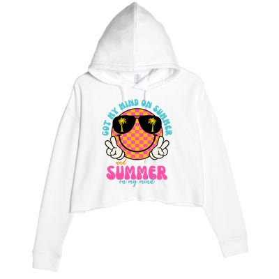 Got My Mind On Summer And Summer On My Mind Peace Smile Crop Fleece Hoodie