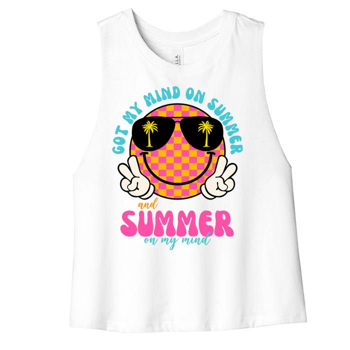 Got My Mind On Summer And Summer On My Mind Peace Smile Women's Racerback Cropped Tank