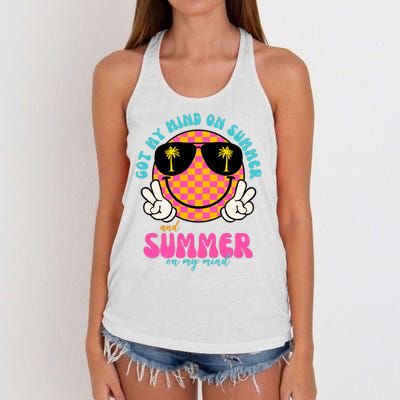 Got My Mind On Summer And Summer On My Mind Peace Smile Women's Knotted Racerback Tank