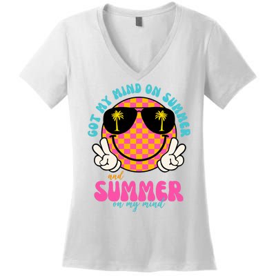 Got My Mind On Summer And Summer On My Mind Peace Smile Women's V-Neck T-Shirt