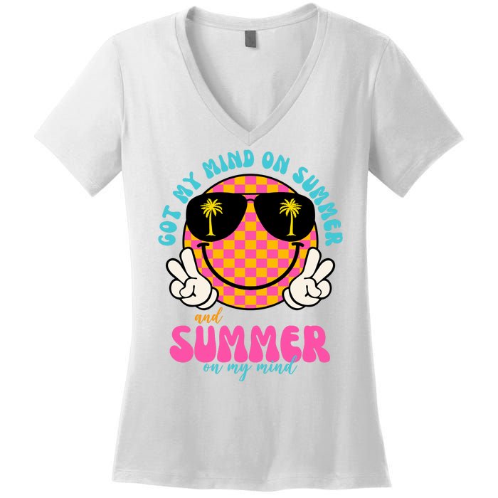 Got My Mind On Summer And Summer On My Mind Peace Smile Women's V-Neck T-Shirt