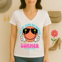 Got My Mind On Summer And Summer On My Mind Peace Smile Women's V-Neck T-Shirt