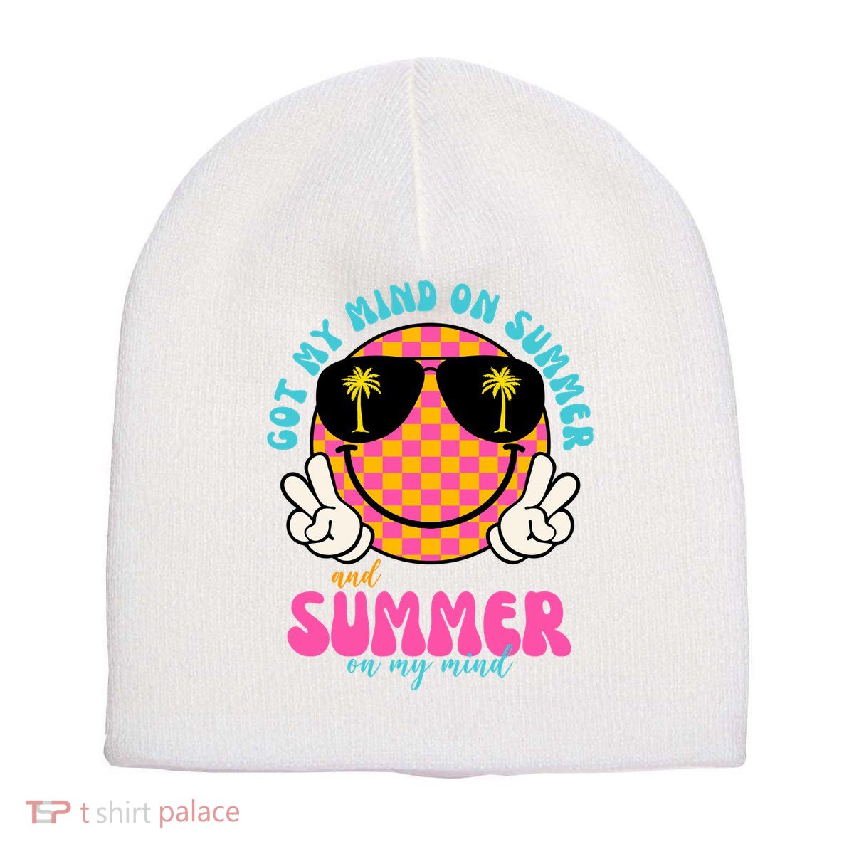 Got My Mind On Summer And Summer On My Mind Peace Smile Short Acrylic Beanie