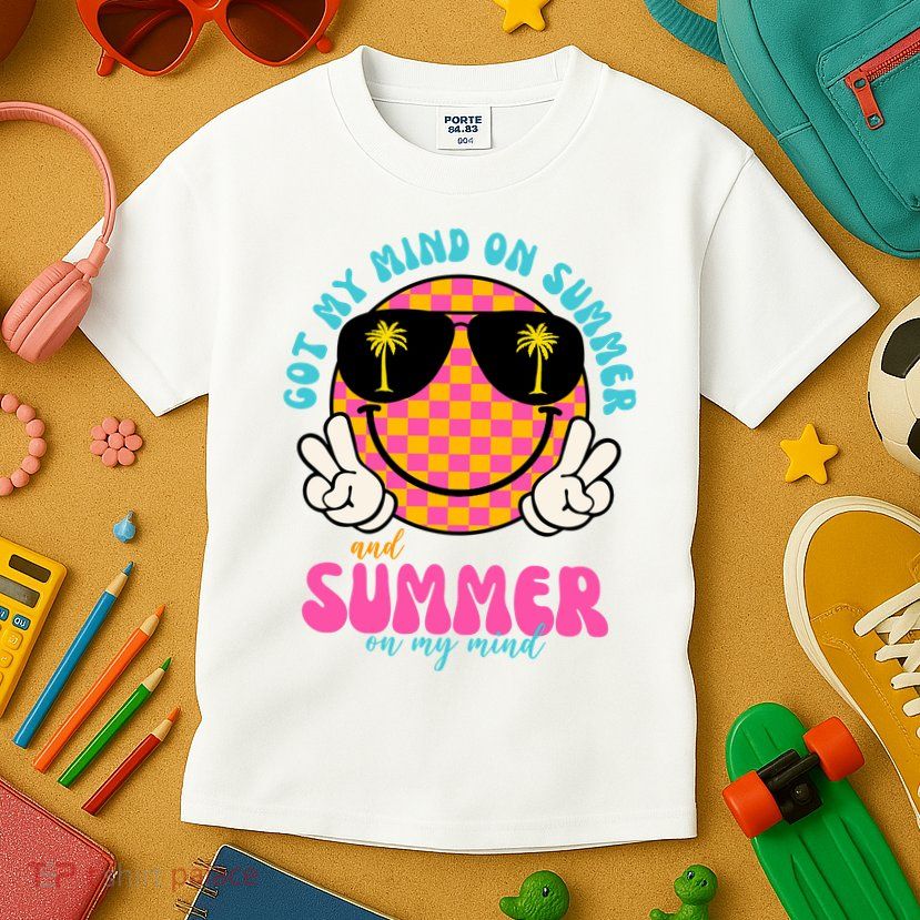 Got My Mind On Summer And Summer On My Mind Peace Smile Kids T-Shirt