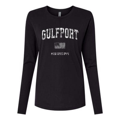 Gulfport Mississippi Ms Vintage American Flag Womens Cotton Relaxed Long Sleeve T-Shirt