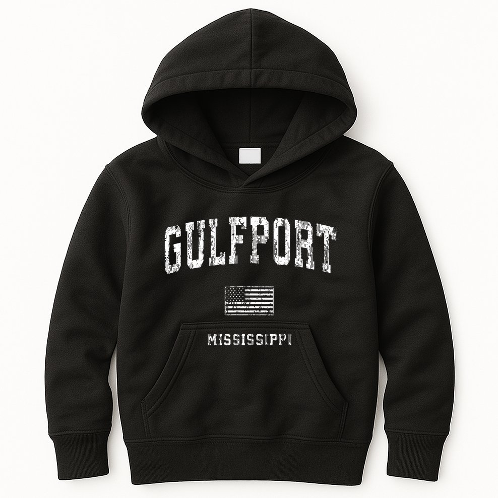 Gulfport Mississippi Ms Vintage American Flag Kids Hoodie