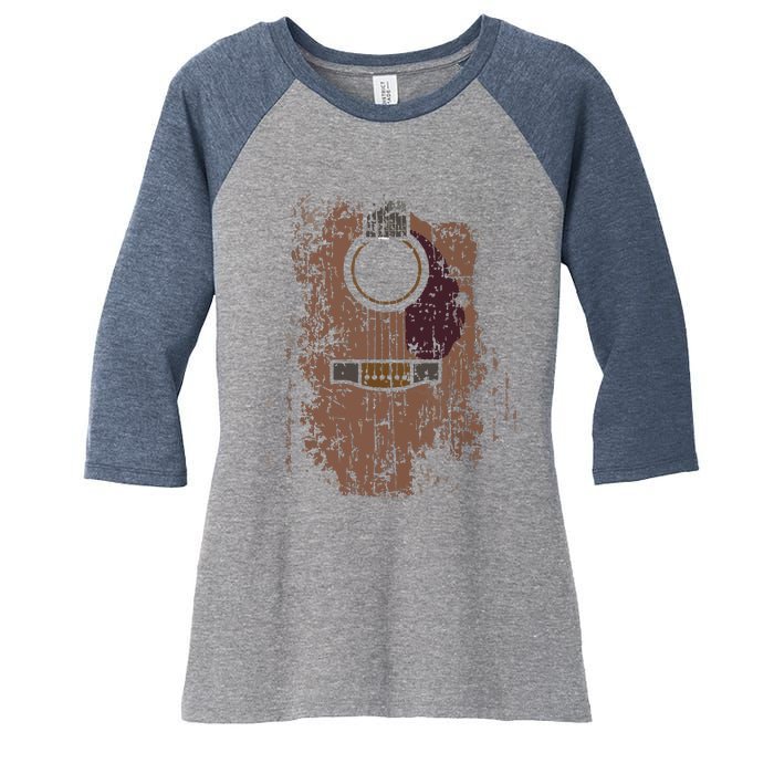 Guitar Music Musician Guitarist Distressed Acoustic Women's Tri-Blend 3/4-Sleeve Raglan Shirt