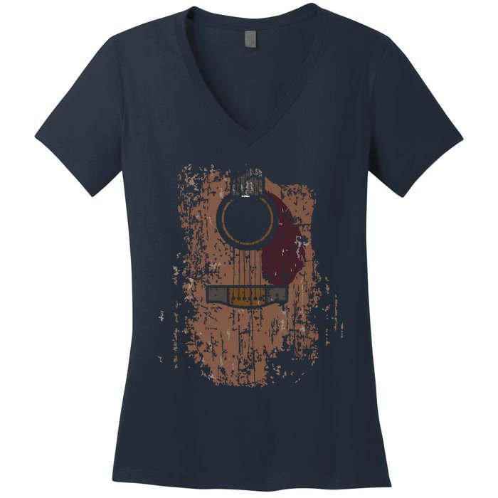 Guitar Music Musician Guitarist Distressed Acoustic Women's V-Neck T-Shirt