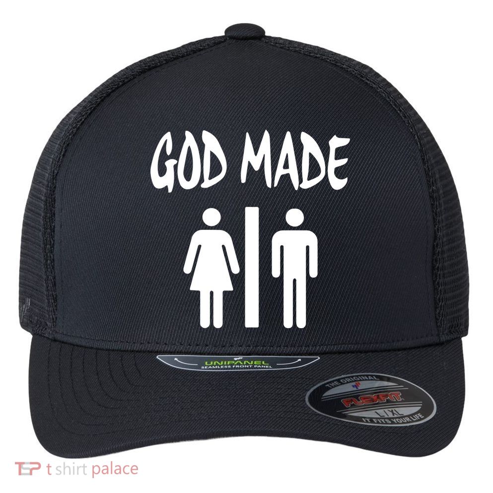 God Made Men Women Funny Christian Flexfit Unipanel Trucker Cap