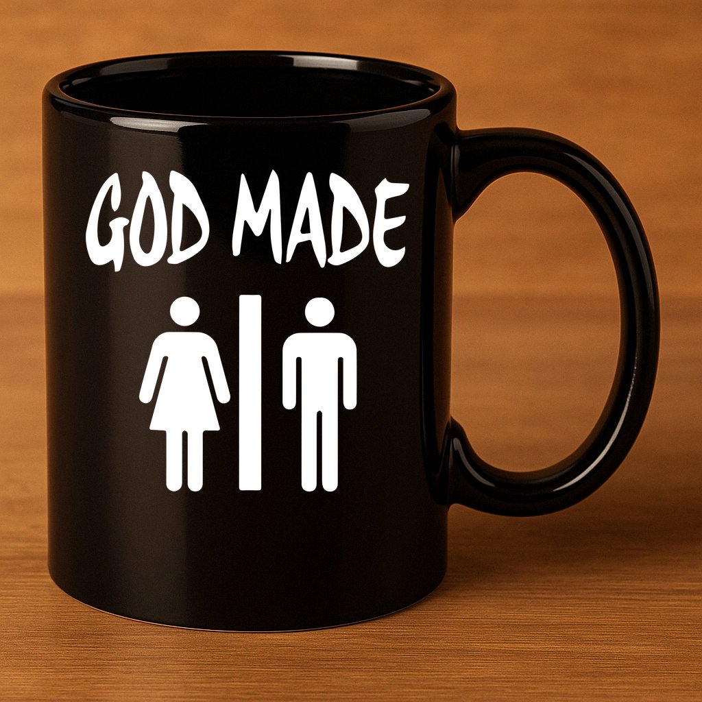 God Made Men Women Funny Christian 11oz C Handle Ceramic Mug