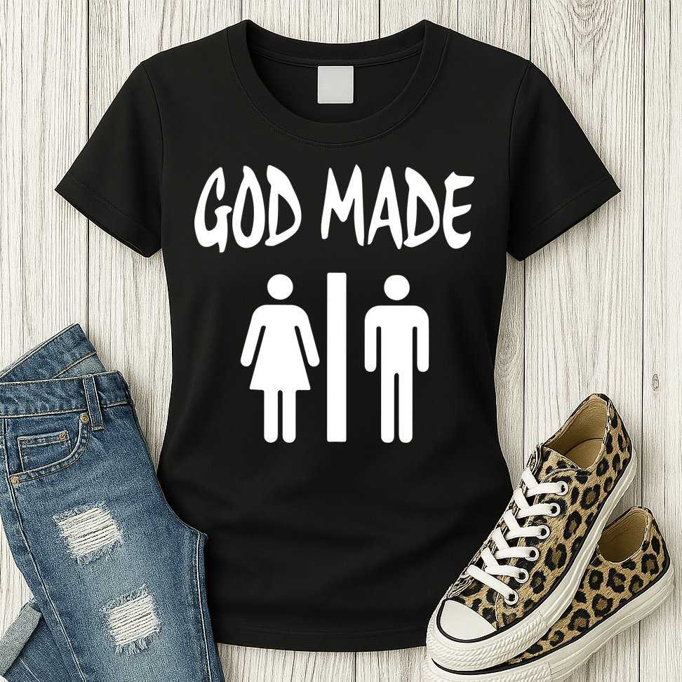 God Made Men Women Funny Christian Womens T-Shirt