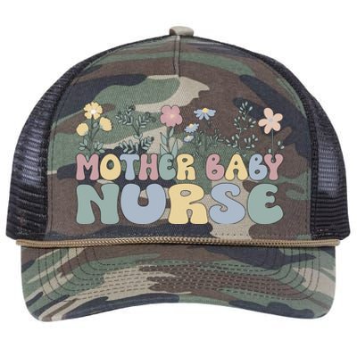 Groovy Mother Nurse Flowers Postpartum Nurse Gift Retro Rope Trucker Hat Cap