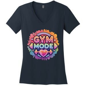 Gym Mode Neon Fitness Design For Gymer Fitness Gym Life Women's V-Neck T-Shirt