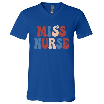 Groovy Miss Nurse 4th Of July Usa America Patriotic American Gift V-Neck T-Shirt