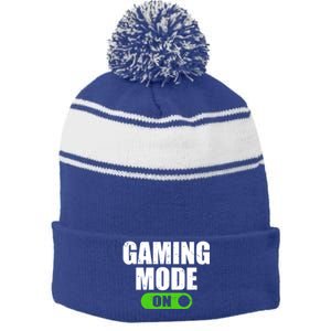 Gaming Mode On Game Lover Gift Stripe Pom Pom Beanie