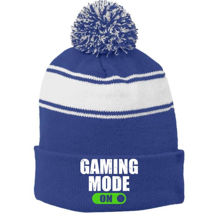 Gaming Mode On Game Lover Gift Stripe Pom Pom Beanie