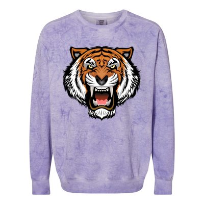 Growling Mouth Open Bengal Tiger Colorblast Crewneck Sweatshirt