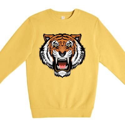 Growling Mouth Open Bengal Tiger Premium Crewneck Sweatshirt