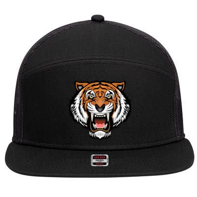 Growling Mouth Open Bengal Tiger 7 Panel Mesh Trucker Snapback Hat