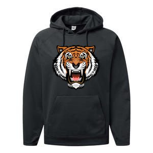 Growling Mouth Open Bengal Tiger Performance Fleece Hoodie