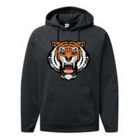 Growling Mouth Open Bengal Tiger Performance Fleece Hoodie