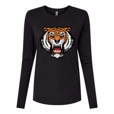 Growling Mouth Open Bengal Tiger Womens Cotton Relaxed Long Sleeve T-Shirt