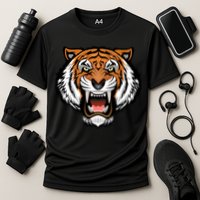 Growling Mouth Open Bengal Tiger Cooling Performance Crew T-Shirt