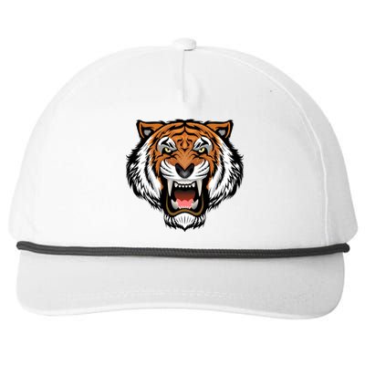 Growling Mouth Open Bengal Tiger Snapback Five-Panel Rope Hat