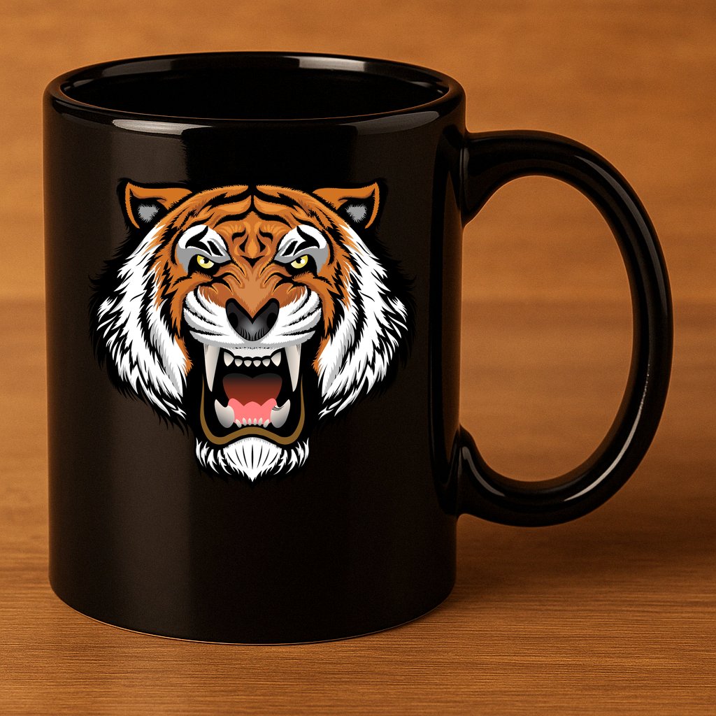 Growling Mouth Open Bengal Tiger 11oz C Handle Ceramic Mug