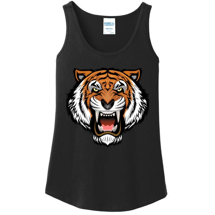 Growling Mouth Open Bengal Tiger Ladies Essential Tank