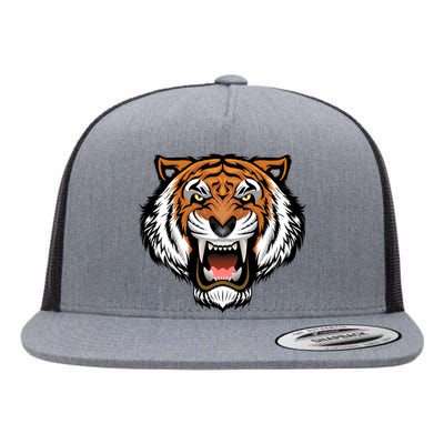 Growling Mouth Open Bengal Tiger Flat Bill Trucker Hat