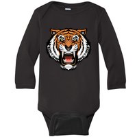 Growling Mouth Open Bengal Tiger Baby Long Sleeve Bodysuit