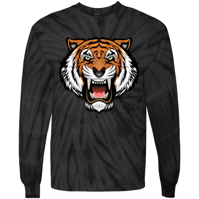 Growling Mouth Open Bengal Tiger Tie-Dye Long Sleeve Shirt