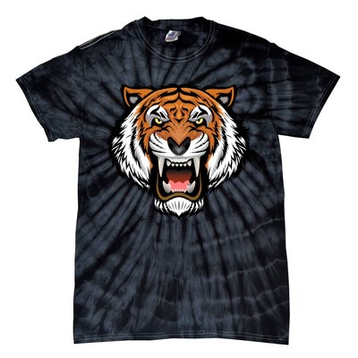 Growling Mouth Open Bengal Tiger Tie-Dye T-Shirt